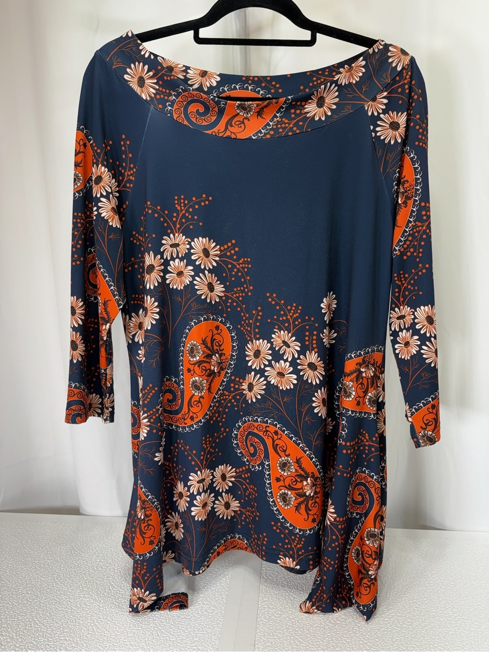 Lily Navy Tunic with Orange Paisley & Daisy Print 4098